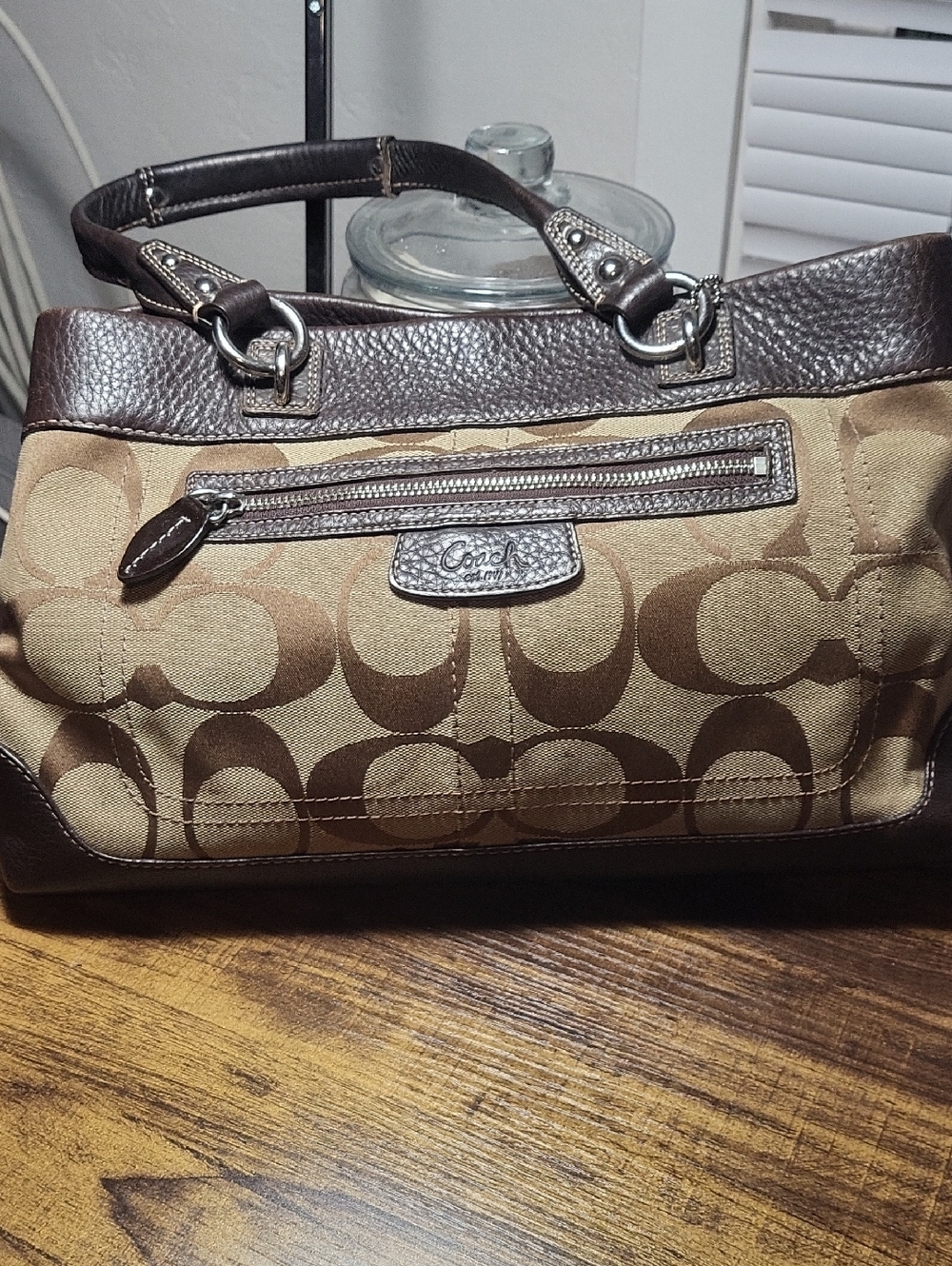 Coach Signature Canvas Shoulder Bag in Brown and Tan